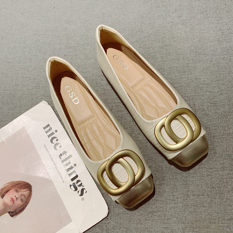 2025年新款韩版金属装饰复古方头平底单鞋女软底百搭一脚套豆豆鞋,女鞋,浅口单鞋,淘宝优惠券,粉丝福利购,淘宝优惠卷