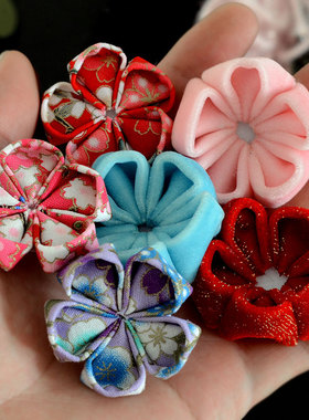 diy日式和风绉布头饰花朵发夹