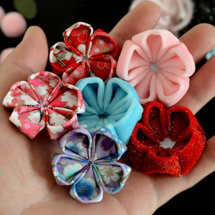 日式和风绉布樱花头饰半成品绒布花朵手工DIY发夹饰品配件材料