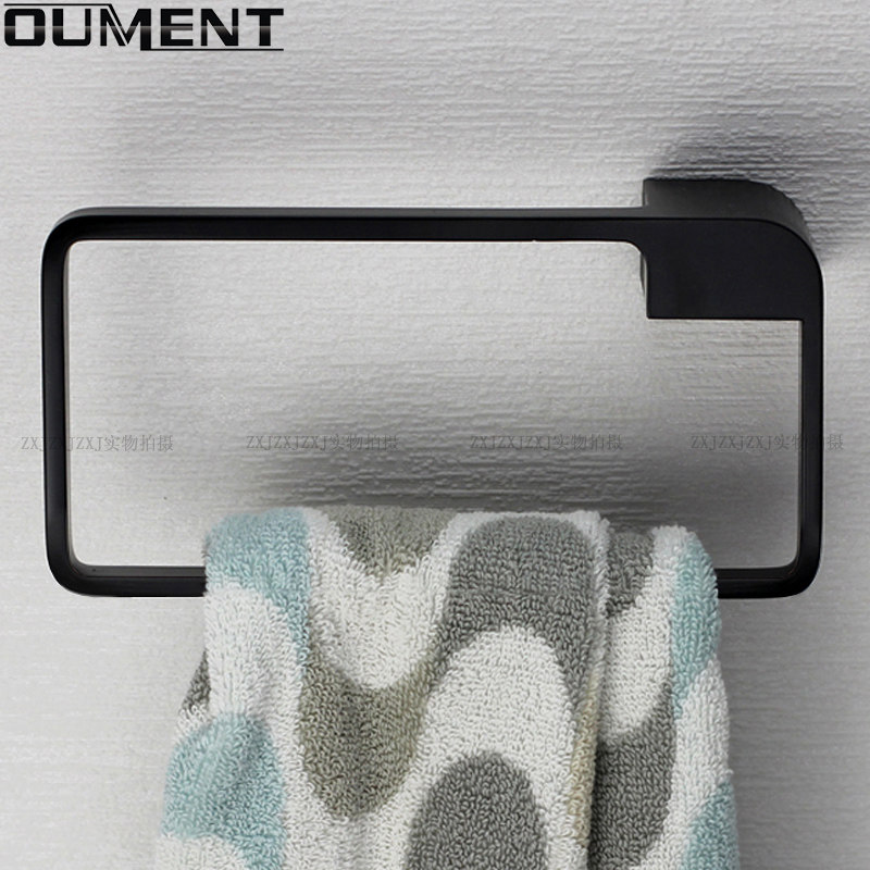 实心304不锈钢毛巾环 创意轻奢毛巾架 黑色浴袍浴巾挂打孔式