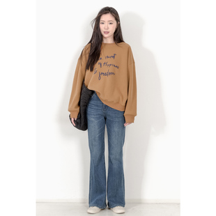 KNgs 卫衣女 秋冬学院风日系宽松套头加绒字母印花无帽圆领厚款