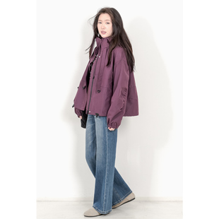 冲锋衣休闲短款 学院风宽松连帽设计感工装 外套女 秋季 KNgs