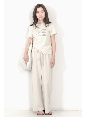 KNgs 夏季日系显瘦正肩创意印花小个子天丝棉圆领短袖T恤女上衣