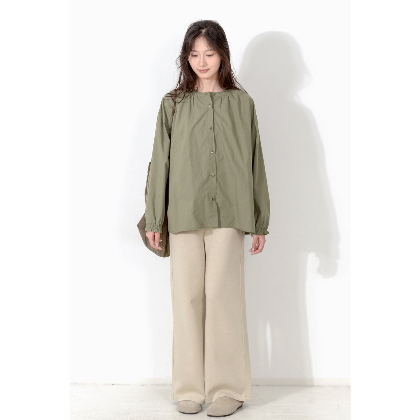 KNgs 秋季复古风日式宽松oversize长袖纯棉圆领娃娃衫衬衫女上衣