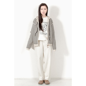 KNgs 毛衣外套女 针织衫 冬季 复古风简约加厚连帽宽松条纹开衫