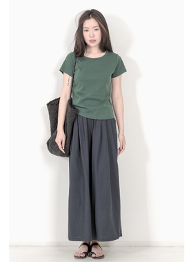 KNgs 夏季复古风简约纯色显瘦小个子短款圆领短袖薄款t恤女