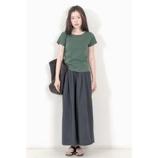 薄款 KNgs 圆领短袖 复古风简约纯色显瘦小个子短款 t恤女 夏季