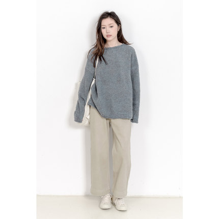 KNgs 秋冬复古简约纯色慵懒风宽松套头圆领内搭针织衫毛衣女上衣