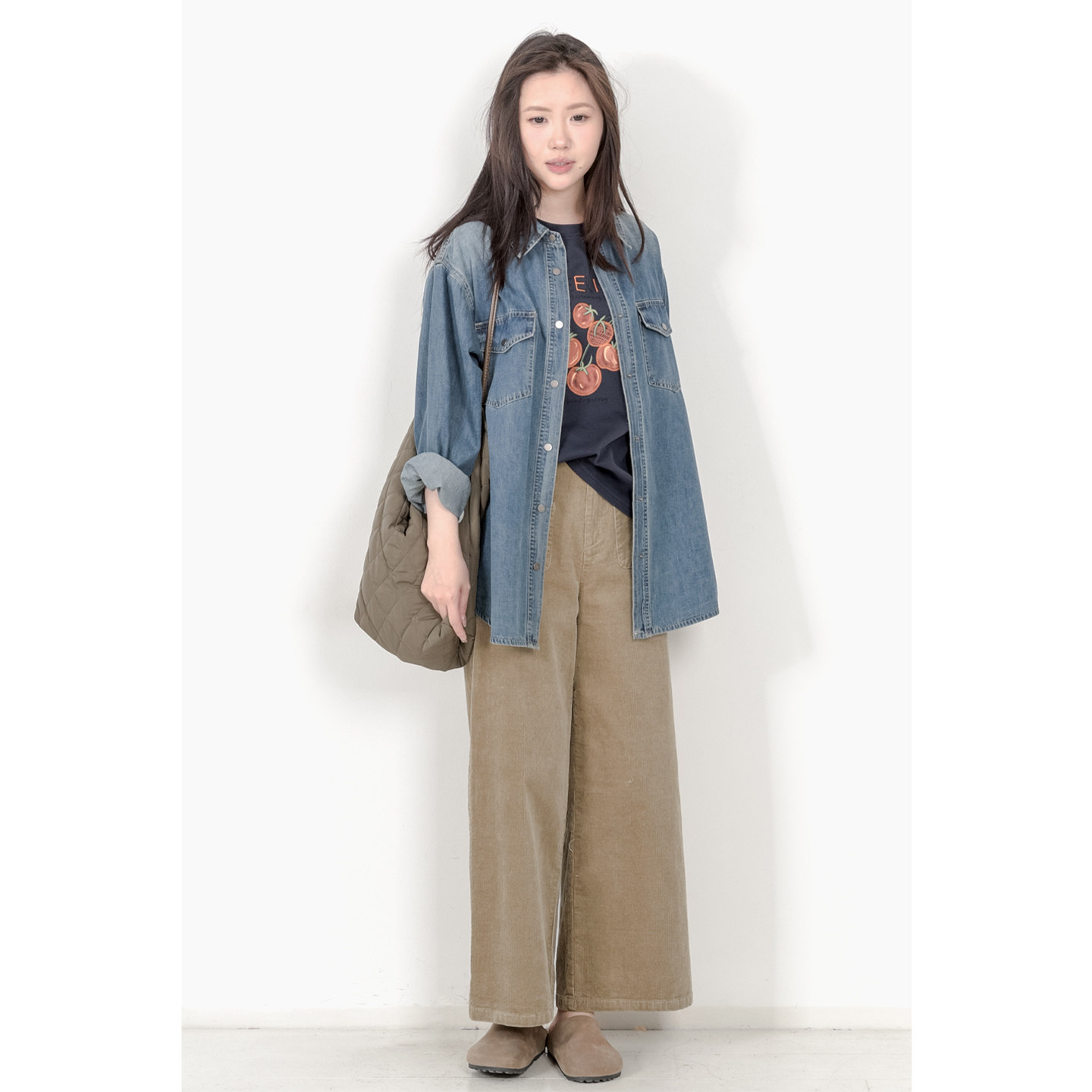 KNgs 春秋日系复古风水洗做旧宽松中长款长袖蓝色牛仔衬衫女上衣