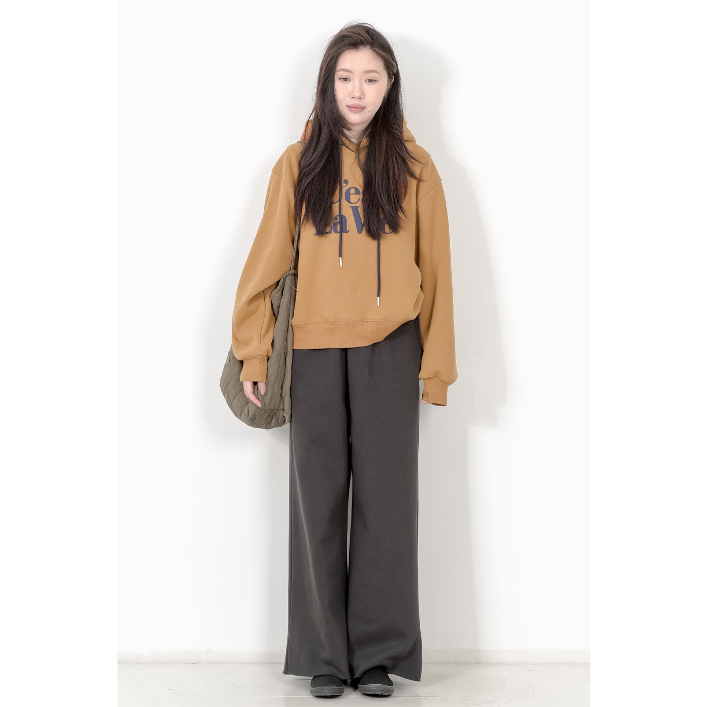 撞色字母印花加绒连帽卫衣