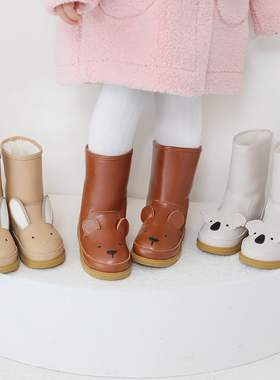 儿童雪地靴男童冬季新款牛皮短靴宝宝中筒棉靴女童加绒靴子