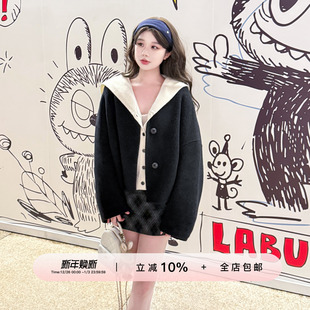 YIKOwow 外套女 羊绒羊毛双面呢单排扣大衣秋冬百搭保暖毛呢短款