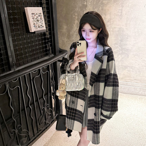 YIKOwow羊驼毛羊毛格纹双面呢女