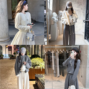 YIKOwow 奶油小羊 1OO羊毛高克重开衫半裙香蕉裤高级感显瘦套装女