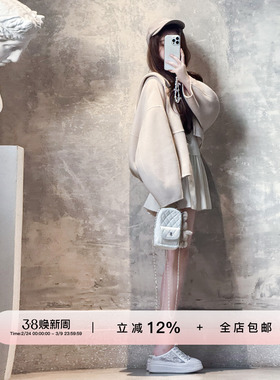 YIKOwow温布顿少女限量20羊绒110支羊毛连帽双面呢大衣香蕉袖外套