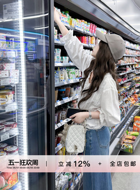 YIKOwow 韩国制荷叶边蕾丝拼接棉衬衫女春夏纯色休闲百搭长袖小衫
