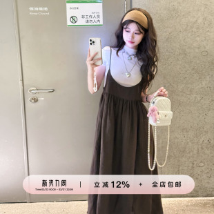 YIKOwow 1OO亚麻大摆背带连衣裙夏毛边流苏长裙 小丸子背带裙2.0