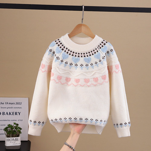 女童毛衣中大童针织打底衫2025新款洋气秋冬童装加厚保暖圆领套头