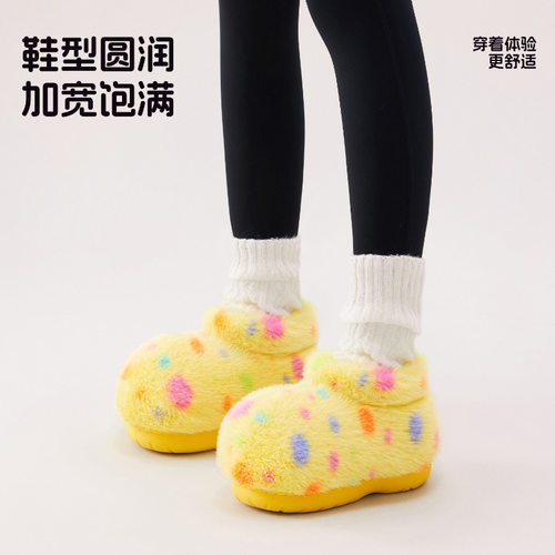 chikoku萌物圆圣诞小鹿亲子棉靴女冬包跟保暖月子鞋居家情侣棉拖