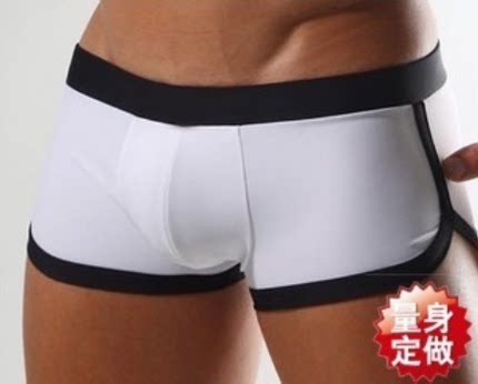 男士白色黑边低腰平角内裤拼边平角透气裤休闲短裤头纯色贴身底裤