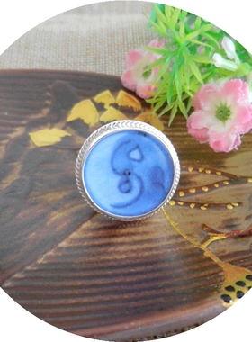 925银康熙青花古瓷戒指手工孤品