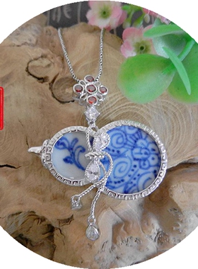 手工925纯银项坠乾隆青花孤品