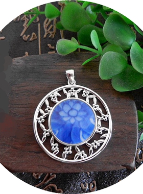 手工康熙青花官窑925银项坠孤品