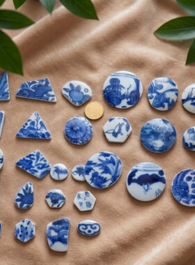 更新 明清 青花古瓷老瓷片首饰 手工打磨 做项坠吊坠戒指手镯耳环