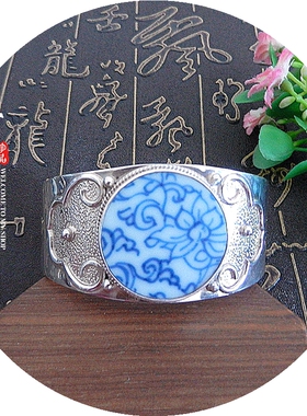 手工925银清代古瓷手镯大气孤品