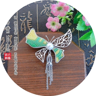 古瓷老瓷首饰 手工925纯银镶嵌 黄地绿彩 清 胸针吊项坠 御用官窑