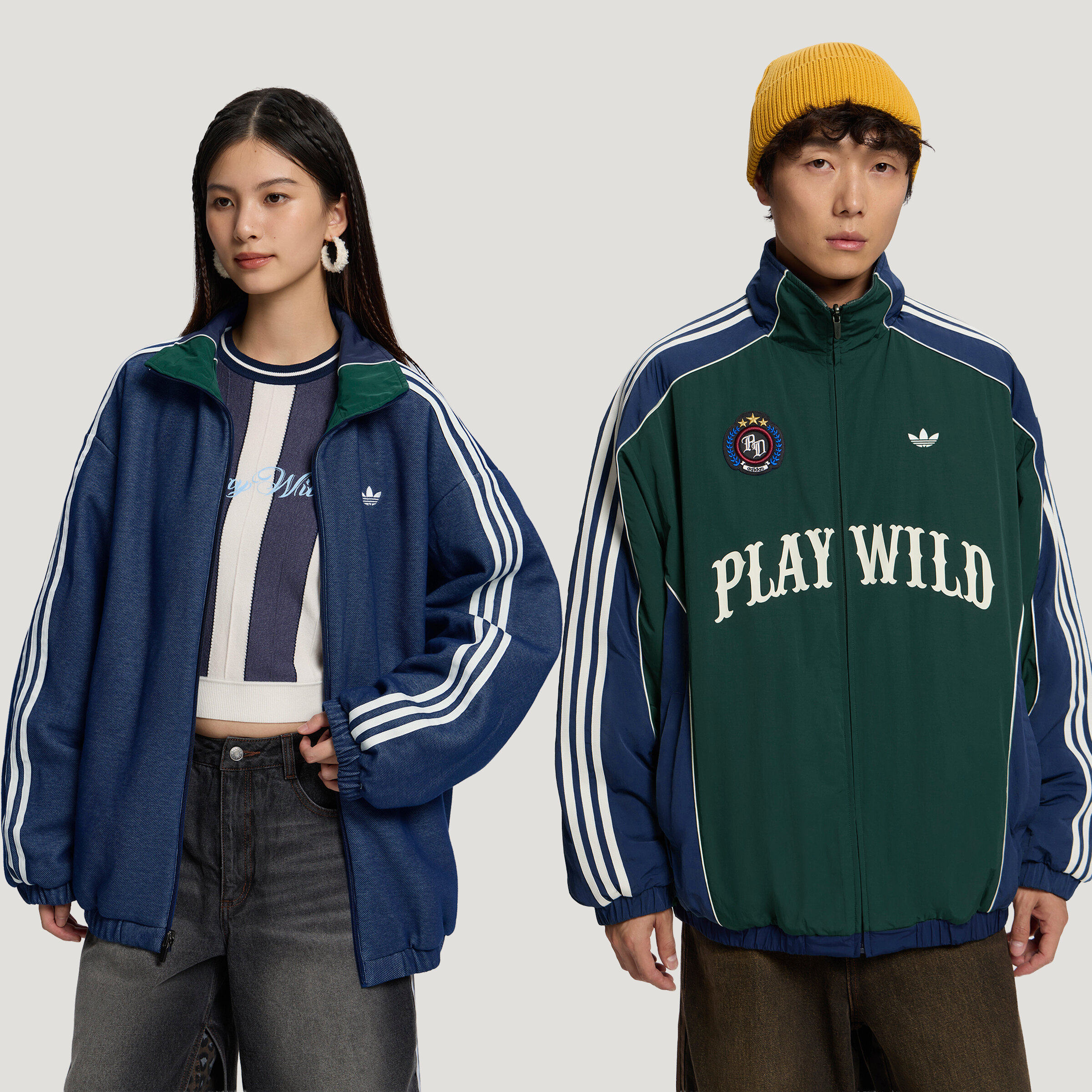 adidas阿迪达斯三叶草男女双面穿复古保暖棉服宽松夹克外套KX4901