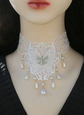 白色蕾丝镂空项链颈饰颈链复古疤痕遮盖锁骨新娘流苏领子蕾丝项链