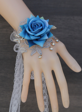 蓝色妖姬玫瑰花高颜值蕾丝系带手腕爆款水钻百搭表演手链