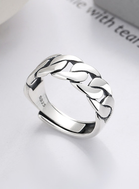 YES S925银饰开口戒指时尚简约链条设计潮流个性小众设计中性风
