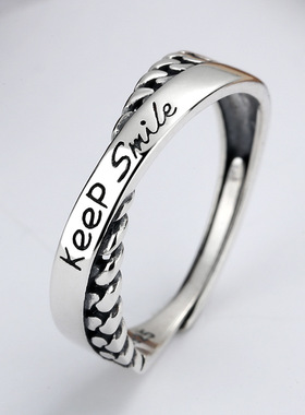 YES 字母S925纯银英文交叉戒指时尚个性ins网红冷淡风韩版指环