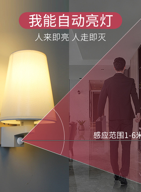 人体红外感应声光控免安装免布线插座式超亮卧室过道智能雷达壁灯