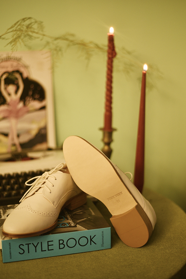 shimmyshimmy摇摆舞百搭日常极舒适全皮烫金真皮大底米白复古舞鞋