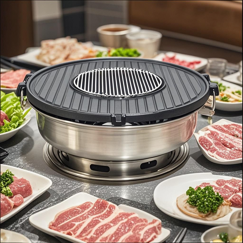 商用日韩式齐齐哈尔炭火烤肉炉野营铸铁烧烤网盘庭院火锅烤涮一体