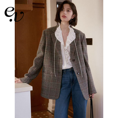 Even Vintage | 进口澳洲羊毛 复古威尔士格纹秋冬西装外套女休闲