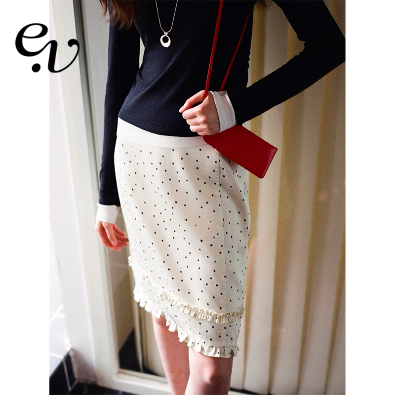 Even Vintage | 复古时髦 秋冬经典浪漫黑白波点荷叶边修身半裙