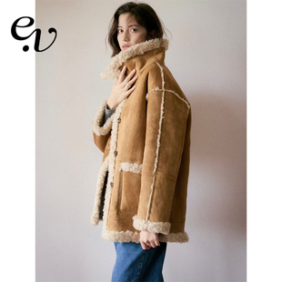 正反两穿麂皮外套短款 100%羊毛羊羔毛 大衣秋冬 Vintage Even