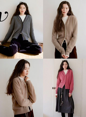 Even Vintage | 羊毛羊绒混纺 连帽排扣复古边缘撞色百搭毛衫开衫