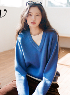 Even Vintage | 100%羊毛 V领设计本白色圆领假两件百搭针织上衣