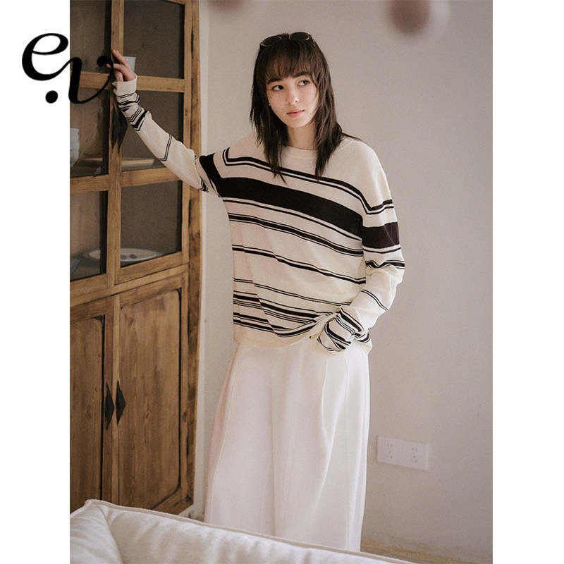 Even Vintage | 莱赛尔亚麻 不规则条纹温柔简约长袖T恤