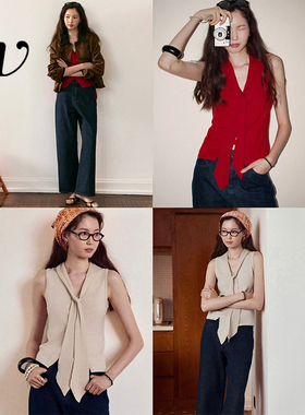 Even Vintage | 桑蚕丝棉混纺 高智感修身优雅针织飘带背心马甲女