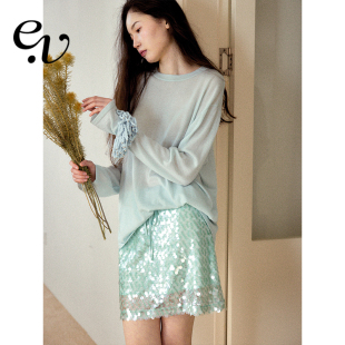 柔雾感轻薄宽松透视松弛感长袖 绵羊毛混纺 T恤早春 Vintage Even