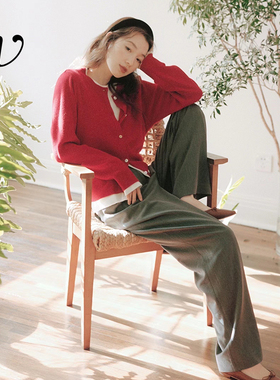 Even Vintage | 100%美丽诺羊毛 假两件复古针织开衫女秋冬新款