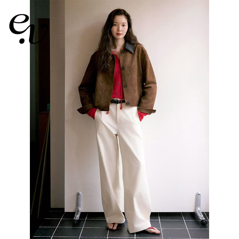 Even Vintage | 复古麂皮绒 经典美拉德真皮翻领短款显高夹克外套