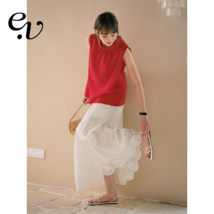 白色蕾丝刺绣浪漫镂空半身裙高腰法式 100%棉 气质 Vintage Even