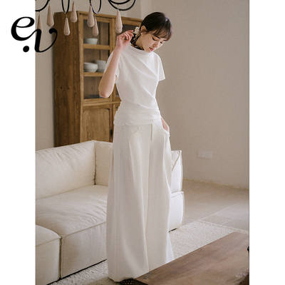 Even Vintage | 100%棉 设计感半高领纯色小飞袖短袖T恤上衣